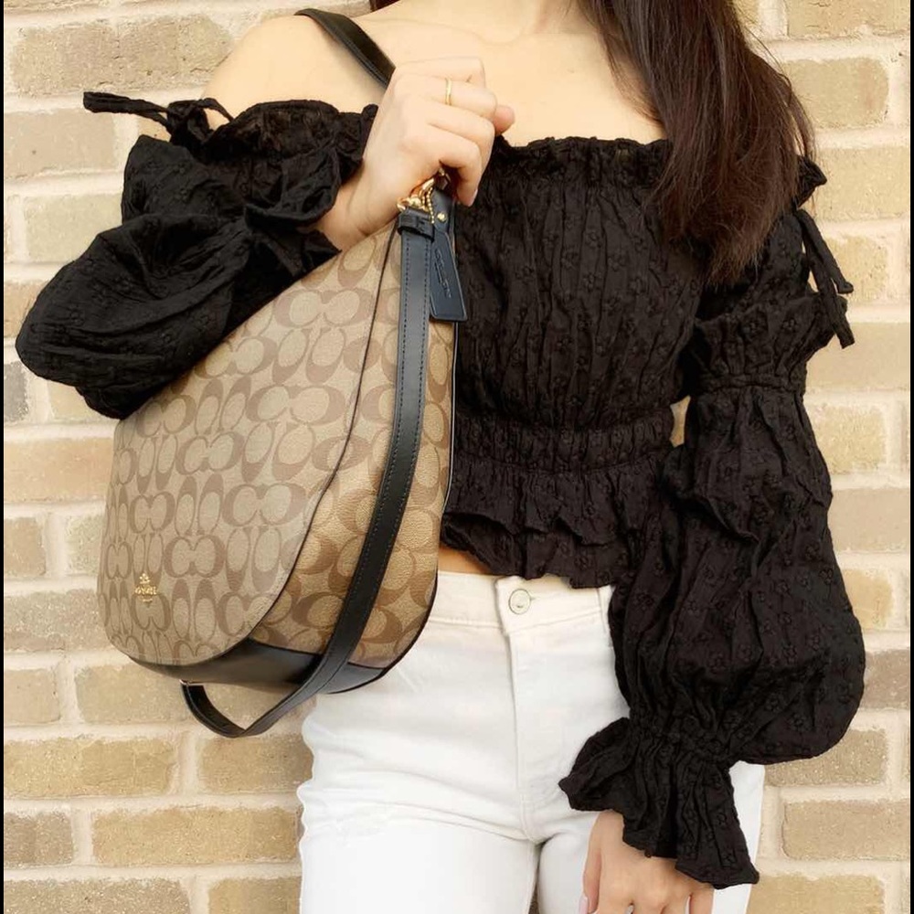 Coach  Hobo Top Zop Shoulder Bag Khaki Signature - Picture 3 of 6